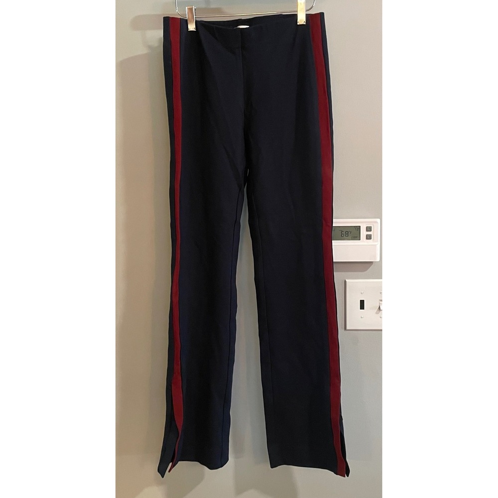 Ecru Trousers Women Small Navy Blue Red Side Stripe Flare Slit Hem Tuxedo Pant